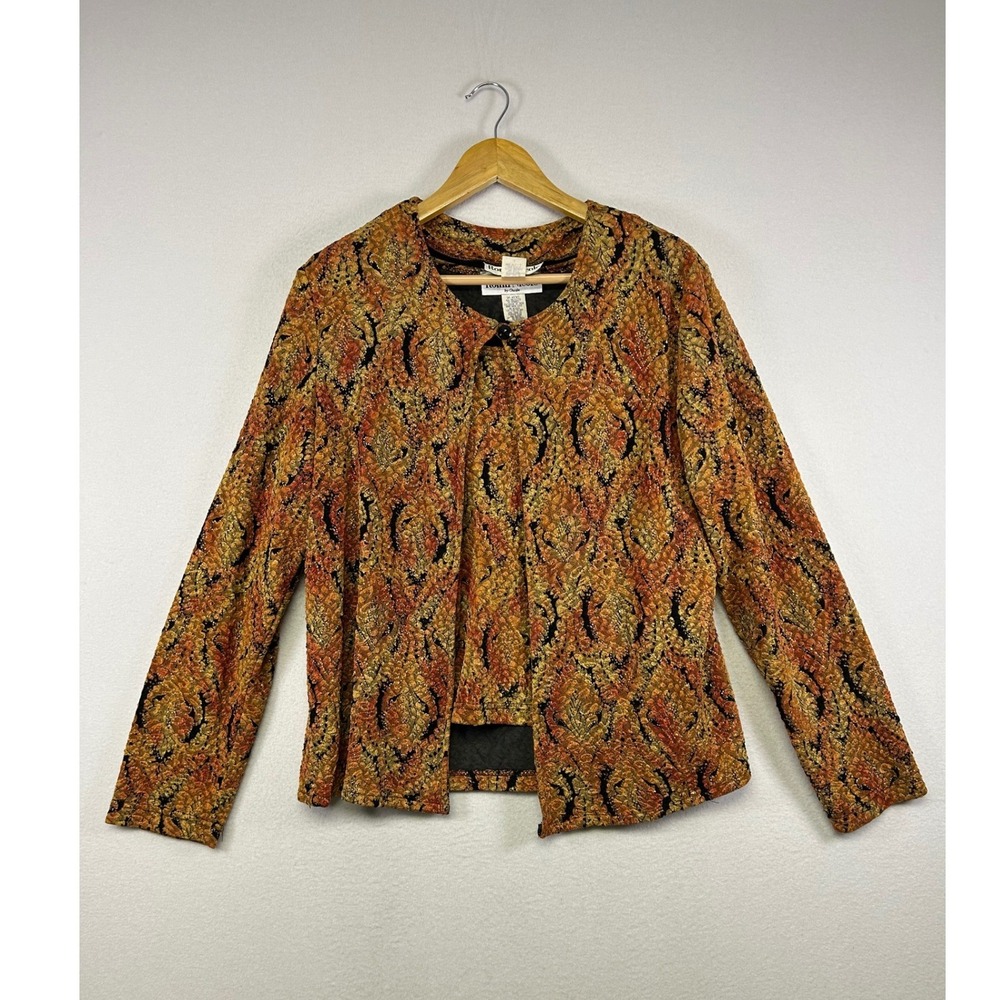Vintage Ronni Nicole Women L Orange Gold Metallic Damask 2pc Jacket Tank Set